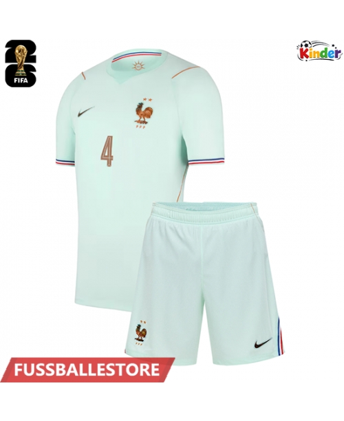Günstige Frankreich Dayot Upamecano #4 Auswärts Trikotsatzt Kinder WM 2026 Kurzarm (+ Kurze Hosen)